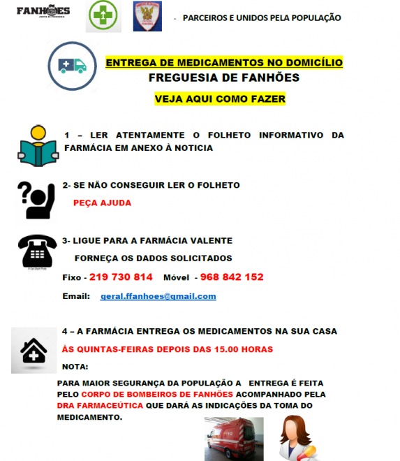 COMUNICADO – Entrega de Medicamentos em Casa na Freguesia de Fanhões- FICAR EM CASA SALVA VIDAS
