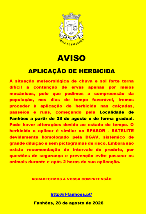 Freguesia de Fanhões – AVISO