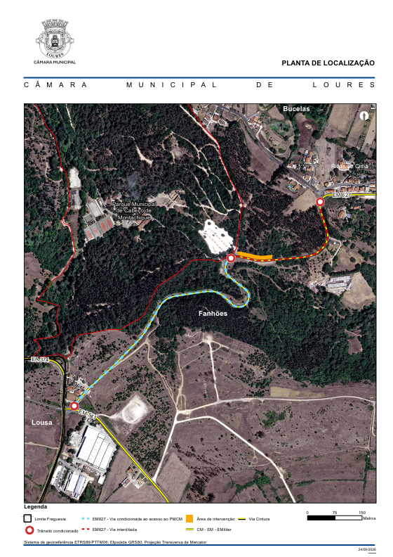 Freguesia de Fanhões – AVISO CORTE DE ESTRADA EM627 – JUNTO AO PARQUE MUNICIPAL CABEÇO DE MONTACHIQUE